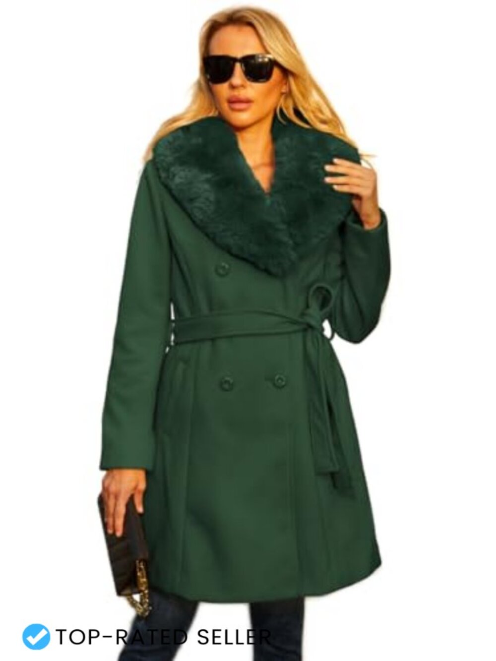 Long Faux Leather Trench Pea Coat Double Breasted Wrap Winter Outerwear